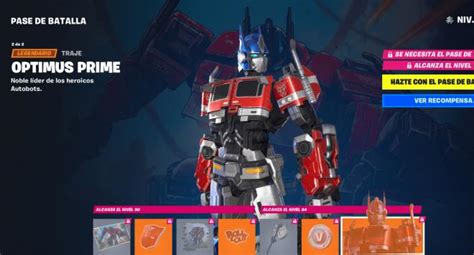 Fortnite a qué nivel se consigue la skin completa de Optimus Prime