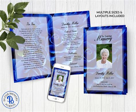 Blue Roses Funeral Program Template Obituary Order Of Service Template