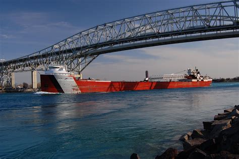 Great Lakes Freighter Beneath Blue Water Bridge Port Huron Mi Lake