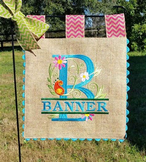 Split Letter Monogram Custom Embroidered Burlap Garden Flag