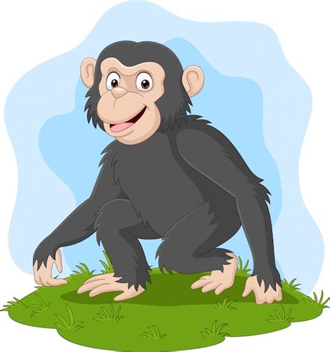 Premium Vector Cartoon Happy Chimpanzee In The Grass