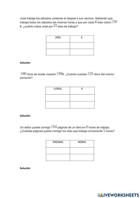 Regla De 3 Directa Sencilla Worksheet Live Worksheets