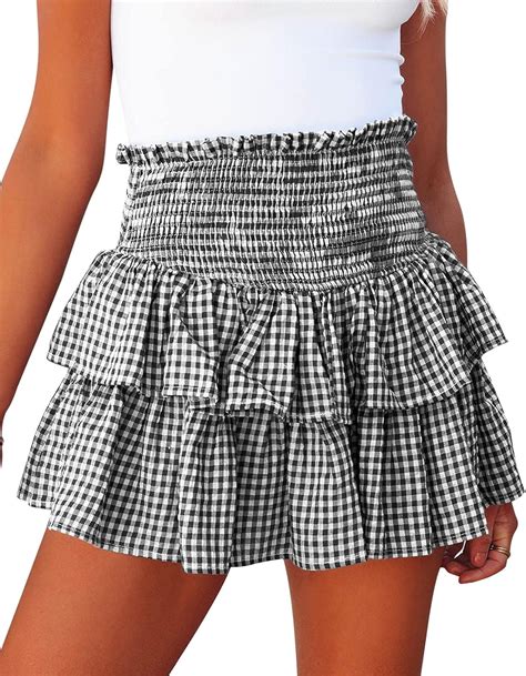 Meikulo Women Smocked Ruffle Mini Skirts Summer High Waisted Tiered Short Skirt With Shorts