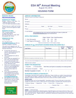 Fillable Online Esa Housing Form Final Esa Fax Email Print PdfFiller