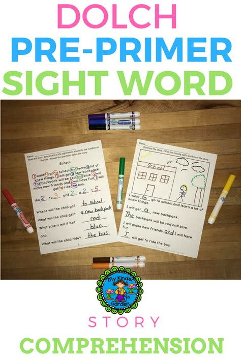 Dolch Pre Primer Sight Words Reading Comprehension Printable Worksheets Pre Primer Words Pre