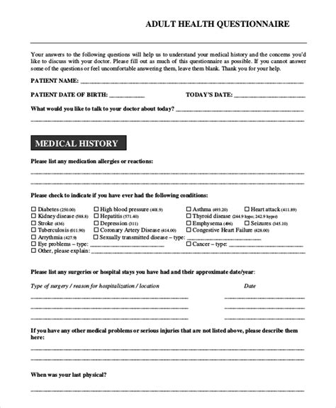 Health Questionnaire 35 Examples Format Pdf Tips