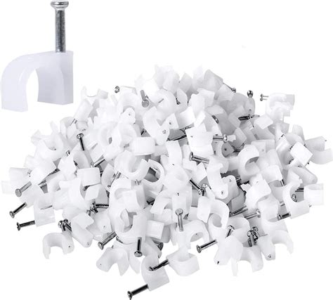 100 Pcs White Plastic U Shape Cable Wire Clips With Nails Circle Cable