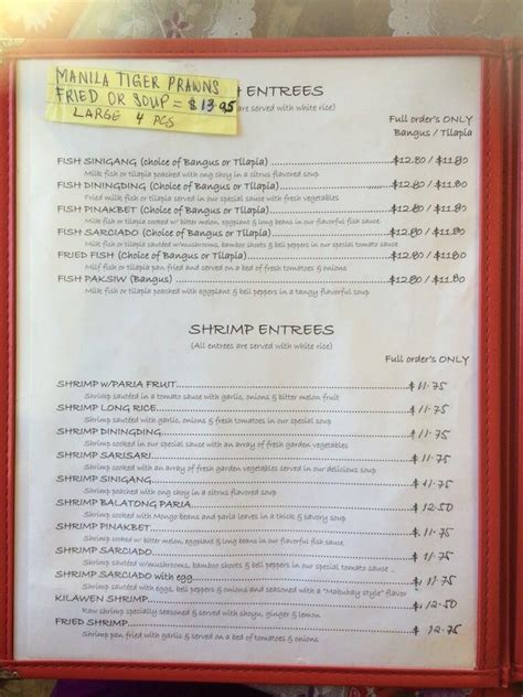 Menu at Mabuhay Cafe & Restaurant, Honolulu