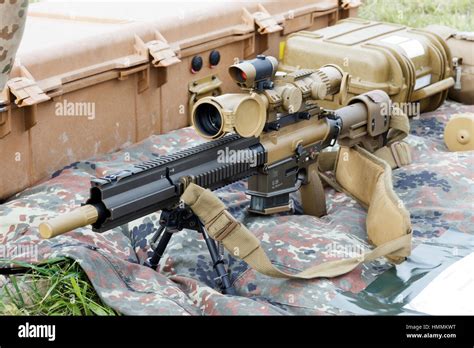 Laage Germany Aug 23 2014 A Bundeswehr Heckler And Koch G28 Designated Marksman Rifle On