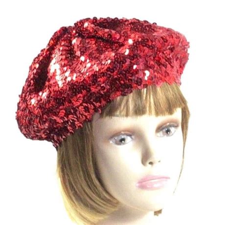 Red Sequin Beret Tam Hat Society Ladies Ebay