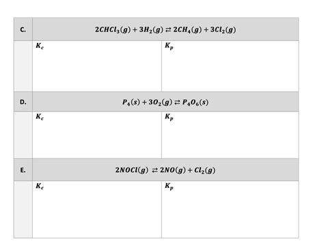 Solved Write The Equilibrium Constant Expressions Kc And