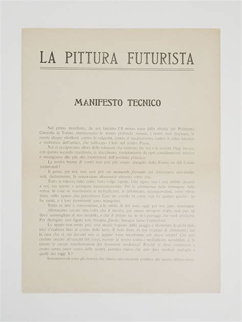 La Pittura Futurista Manifesto Tecnico Von Boccioni Umberto Carr