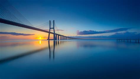 Gray Cable Stayed Bridge Architecture Bridge Long Exposure Horizon