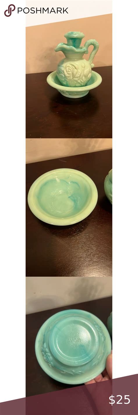 Vintage Avon Jadeite Milk Glass Pitcher Saucer Set Milk Glass