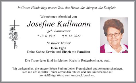 Traueranzeigen Von Josefine Kullmann Augsburger Allgemeine Zeitung