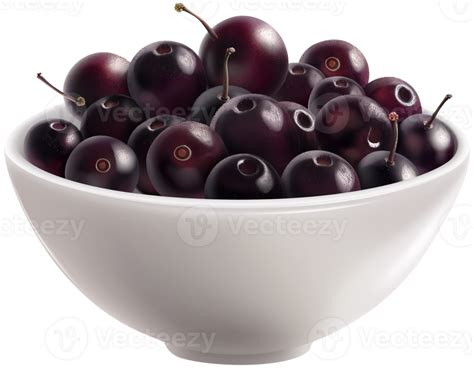 Acai Berry Illustration Bunch Of Acai Berries In A White Bowl