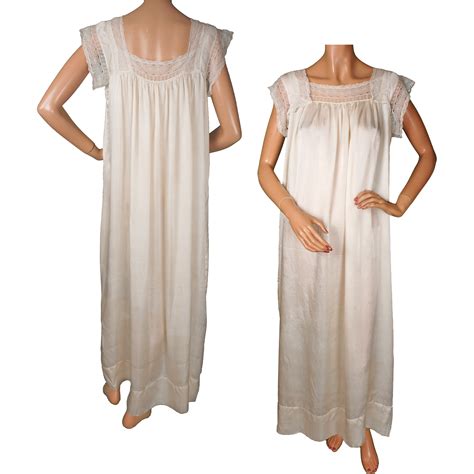 Antique Nightgown Silk And Lace Edwardian Era Nightie From