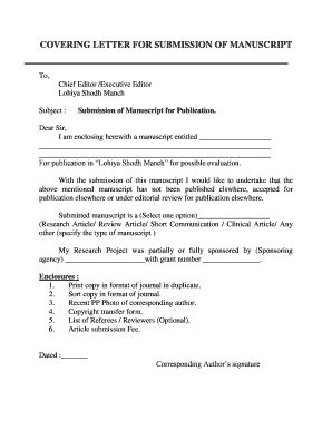 Cover Letter For Manuscript Submission Template Veryprime