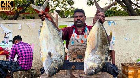 Kasimedu Speed Selvam Big Two Trevally Fish Cutting In Kasimedu