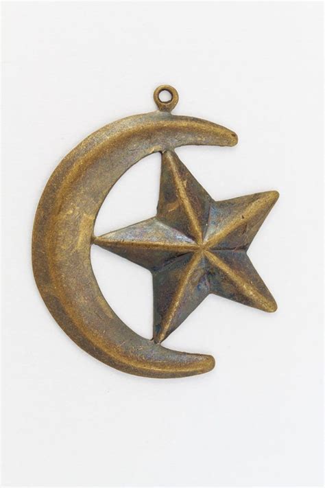 Mm Antique Brass Crescent Moon With Star Charm Pcs Etsy Star