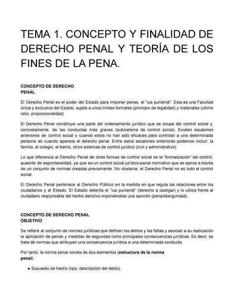 Apuntes Derecho Penal Tema Concepto Y Finalidad De Derecho Penal