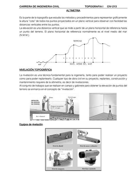 Altimetria Nivelación practicas de clause de topo ALTIMETRIA Es la