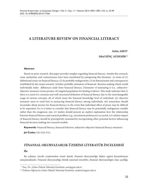 Pdf A Literature Review On Financial Literacy