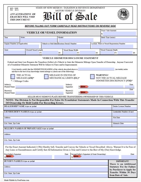 Free New Mexico Bill of Sale Forms | PDF