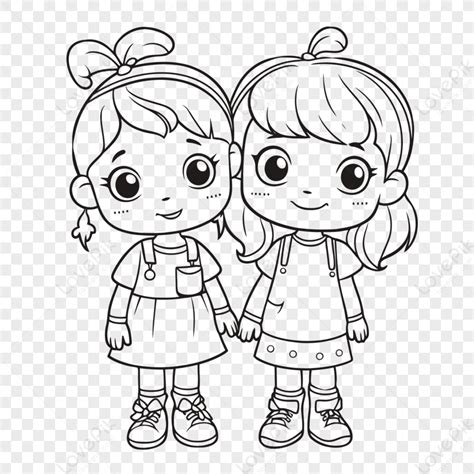 gambar dua halaman mewarnai anak perempuan sketsa garis luar gambar