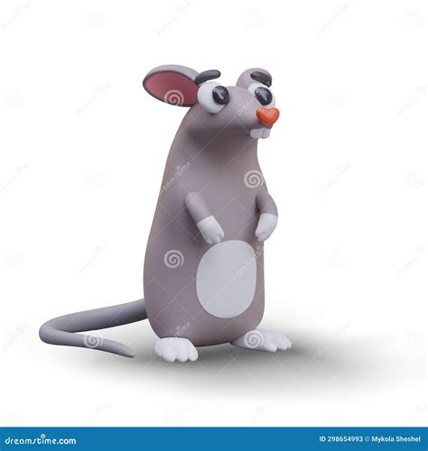 Funny 3d Mouse Stands On Its Hind Legs And Looks Up Vector Colored