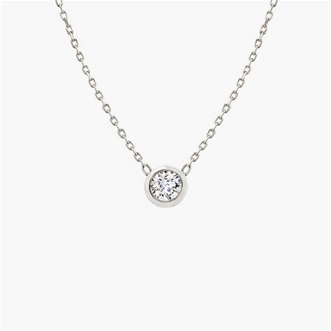 Knife Edge Bezel Necklace In White Gold 16 18 Chain With Round