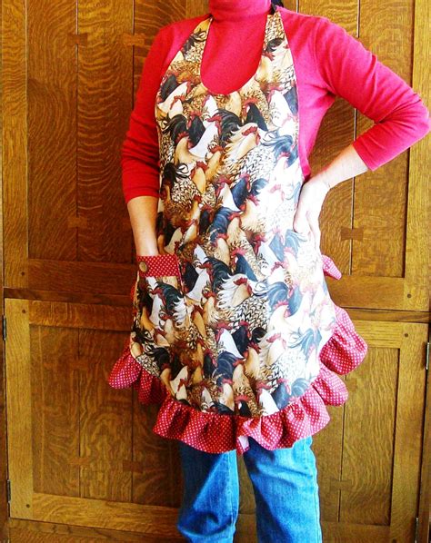 Country Red Rooster Apron Ruffled Retro Rooster Apron One Etsy