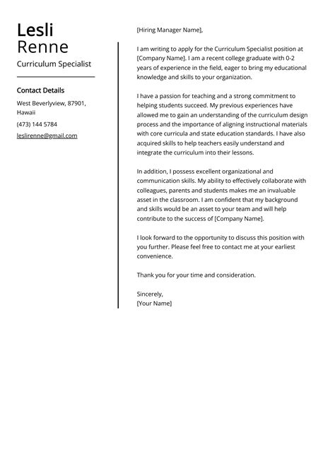 Curriculum Specialist Cover Letter Example Free Guide