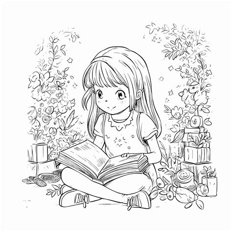 Premium Vector Illustartion Coloring Book Page Women Read Book