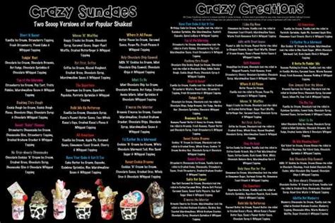 The Crazy Mason Milkshake Bar Menu In Myrtle Beach South Carolina Usa