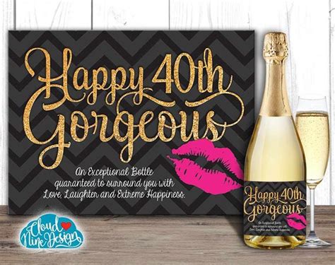 40th Birthday Champagne Wine Label Birthday T For Her