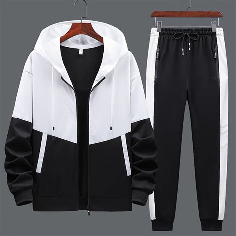 2pcs Men S Casual Zip Up Hooded Jacket And Trousers For Fall Winter