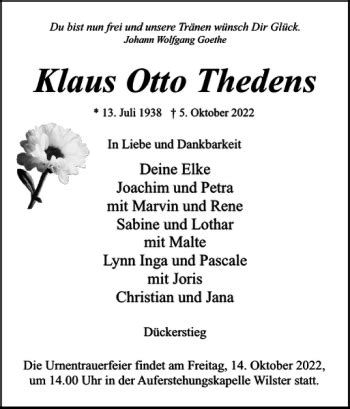 Traueranzeigen Von Klaus Otto Thedens Sh Z Trauer