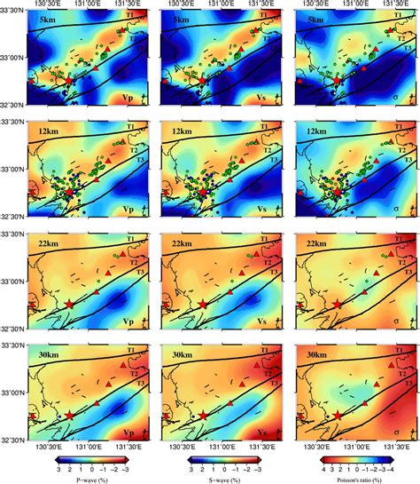 Anomalies In Seismic Velocities And Poissons Ratio Map Views Of Vp