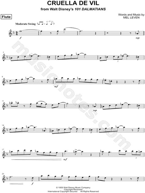 Cruella De Vil Flute From 101 Dalmatians Sheet Music Flute Solo In F Major Download