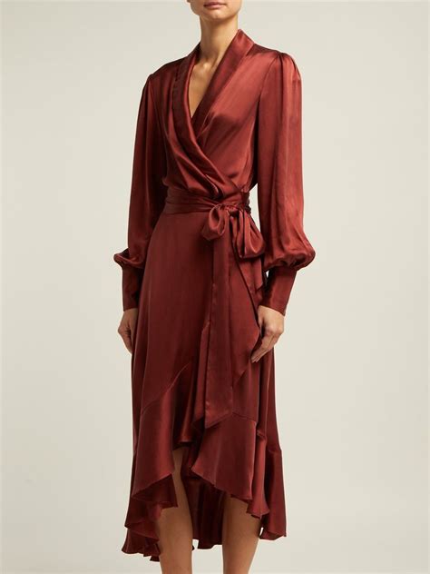 Ruffled Silk Wrap Dress Zimmermann Matchesfashion Com Satin Wrap