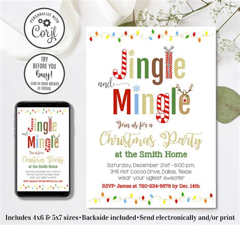 Editable Christmas Party Invitation Jingle And Mingle Etsy