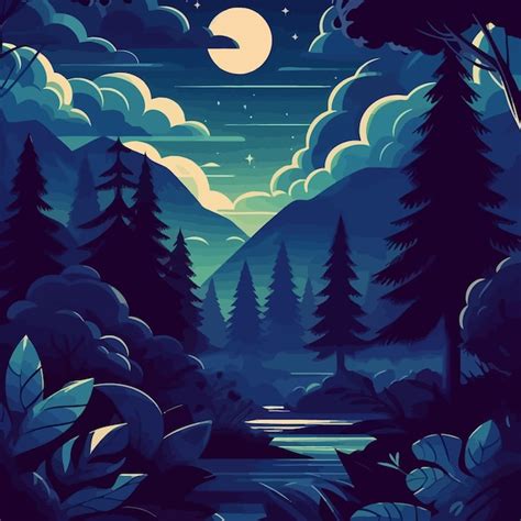 Un Bosque Con Un R O Y La Luna En El Cielo Vector Premium Generado Con Ia