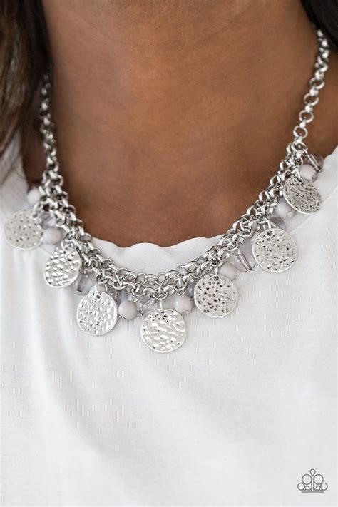 Paparazzi Beachfront Babe Silver Necklace Set Necklace Set Beaded