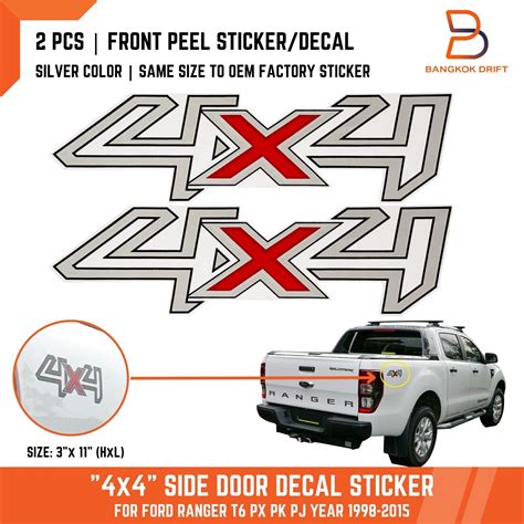 Silver 4x4 Side Rear Decal Sticker For Ford Ranger PX PK PJ XLT XLS T6