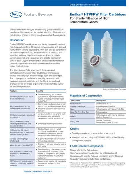 Emflon HTPFRW Filter Cartridges For Sterile Filtration Of High