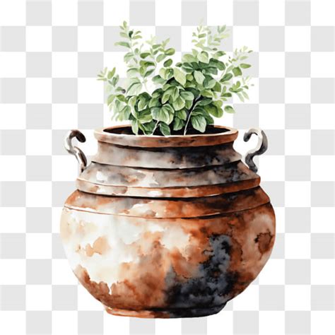 Descarga Planta en maceta en una maceta única pintada a mano PNG En