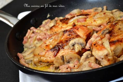 suprêmes de poulet aux champignons lardons échalotes et miel