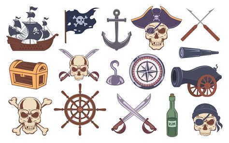 Pirate Emblems Black Symbols Of Pirates Drawing Elements Bones Skull