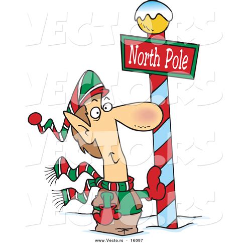 Vector Of A Cartoon Christmas Elf Leaning Against A North Pole Post